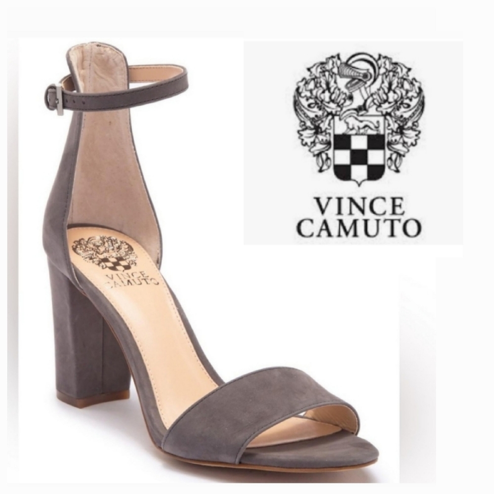 Vincent Camuto Gray Suede Corlina Block Heel Sandals - 4M